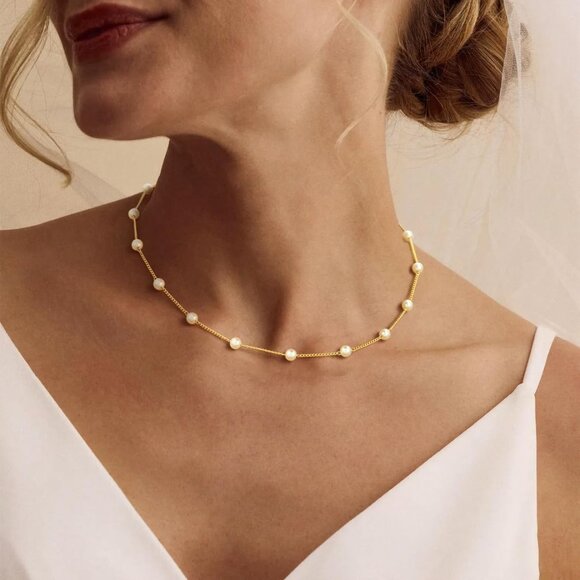 Women's Choker Gold Pearl Necklace 14k Gold Plated Dainty Pearl Necklace Choker - Picture 3 of 7